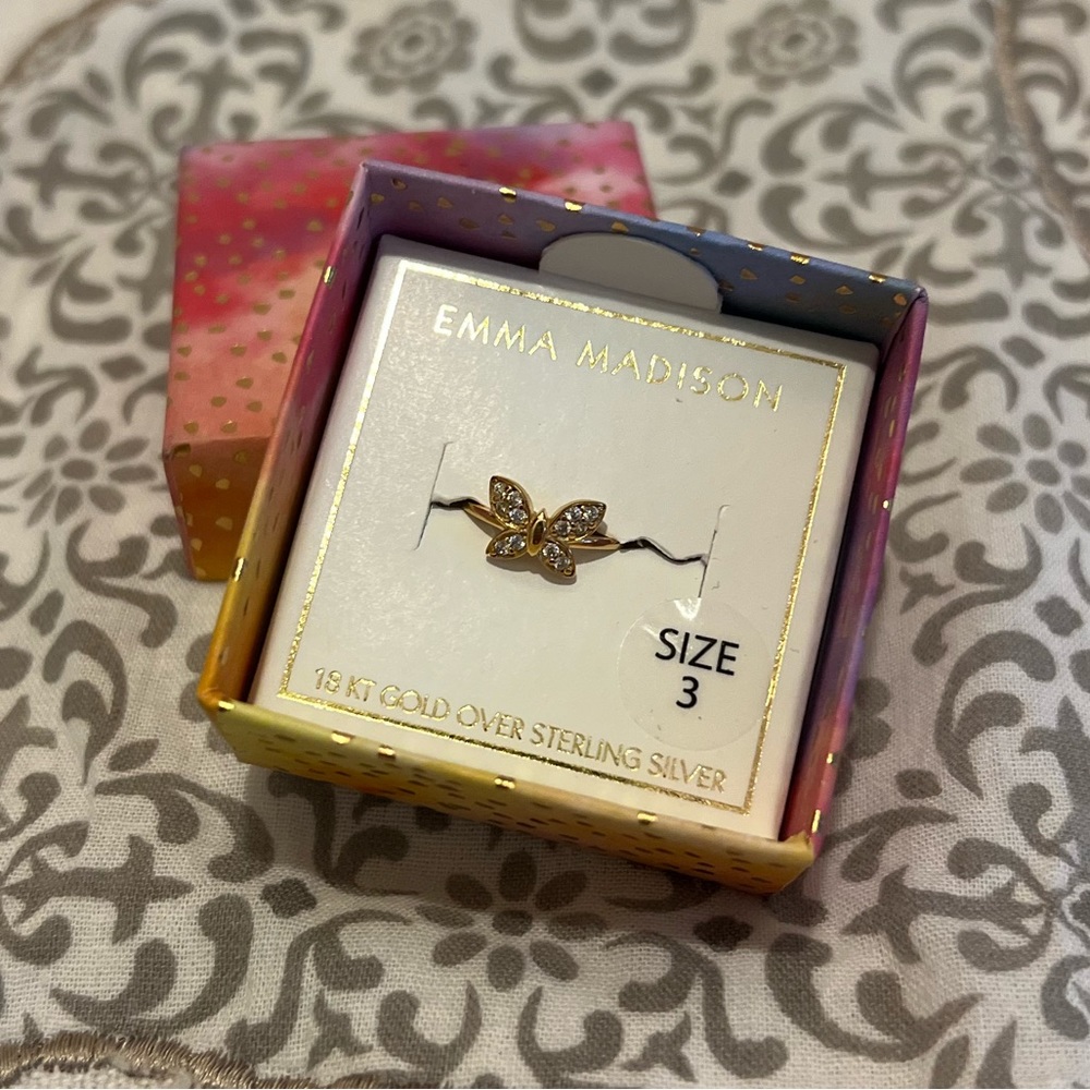 Girls Gold 🦋 Butterfly Ring 18kt over Sterling Silver | Size 3